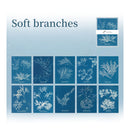 Collection of white branch illustrations on a blue background with 'Soft branches' text.