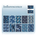 Collection of blue floral patterns with 'Inflorescence' branding on a light blue background.