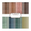 Collection of patterned paper sheets with a 'Basic Distressed Paper' label.
