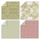 Four different patterns of fabric swatches on a white background