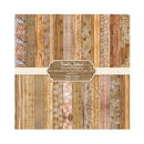 Collection of wooden texture paper pads with decorative patterns on a white background