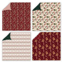Four Christmas-themed fabric swatches with different patterns on a white background.