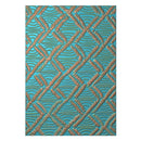 Patterned rug with blue and brown colors on a white background
