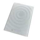 A clear, rectangular plastic cover with a circular textured pattern, shown at an angle on a white background.