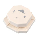 Hexagonal white device with gray accents on a white background