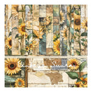 Vintage-style sunflower pattern with text overlay on a textured background
