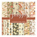 A sheet of Snuggle Scrapbooking Paper Sheets featuring multiple vertical patterns of cats, flowers, and floral motifs in soft pastel colors, with a central brown label reading 'Snuggle' and 'Scrapbooking Paper Sheets'.