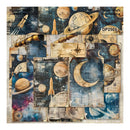 Collage of space-themed vintage materials with planets, rockets, and celestial bodies.