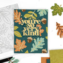 Card with autumn-themed design and 'you're so very kind' text, surrounded by leaf-shaped cutouts.