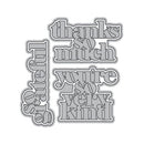Metallic die cut with text 'thanks so much you're so very kind' on a white background