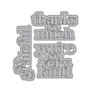 Metallic die cut with text 'thanks so much you're so very kind' on a white background