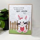 Greeting card with a cartoon bunny and text on a white background