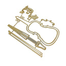 Gold violin-shaped paper clip on a white background
