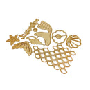 Gold fish-shaped decorative item with starfish and shell on a white background
