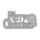 Metallic 'Merry Christmas' decoration with a reindeer silhouette on a white background