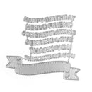 Metallic birthday and greeting text cutout on a white background
