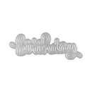 Metallic 'Happy Birthday' word cutout on a white background