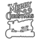Metallic 'Merry Christmas' design with a decorative border on a white background
