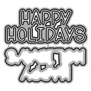 Metallic 'Happy Holidays' cutout with decorative elements on a white background