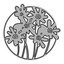 Circular metal cutting die with floral design on a white background
