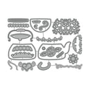 Set of metal dies with various shapes and patterns on a white background