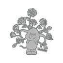 Metal die cut with elephant and roses design on a white background