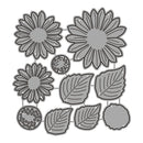 Set of gray floral and leaf-shaped stamps on a white background