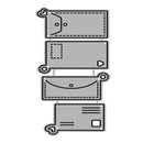 Set of four gray card holders on a white background