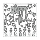 Metal die cut with 'Happy Birthday' text and candles on a white background