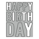 Metallic 'Happy Birthday Day' text cutout on a white background
