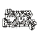 Metallic 'Happy Birthday' cake topper on a white background