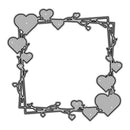 Decorative frame with hearts and branches on a white background