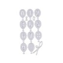 Silver number balloons from 0 to 9 on a white background
