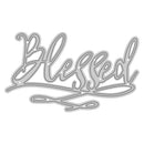 Metallic 'Blessed' word art on a white background