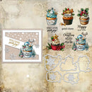 Christmas-themed cupcake stamps and dies on a textured background