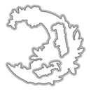 Metallic leaf-shaped cutting die on a white background