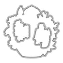 Metallic die cut shape on a white background