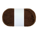 Brown yarn ball with a white label on a white background