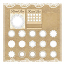 Set of round lace doilies on a brown paper background