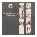 Design of the Clock Tower of London with decorative elements on a gray background
