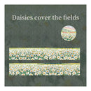 Decorative paper strip with daisies on a dark green background, featuring the brand 'Floral Ocean'.