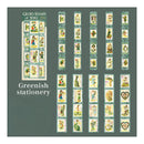 Collection of vintage-style stamps on a green background with 'Gilded Stamps of Yore' branding.
