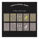 Collection of posters with geometric designs on a black background, featuring the text 'Grand Central Hotel' and 'Brilliant flowing light'.