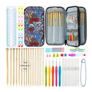 Knitting needle set with colorful case and accessories on a white background