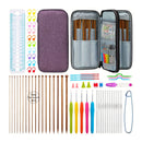 Knitting and crochet tool set with various needles and accessories on a white background