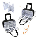 Black insulated lunch bag with compartments on a white background