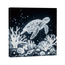 Canvas print with a turtle and underwater elements on a dark background