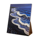Decorative card with a design of pearls on a blue wave background