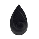 Black rubber gasket with teardrop shape on a white background