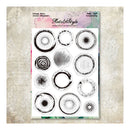 Packaging of circular design stamps with 'Retro Style' branding on a textured background.